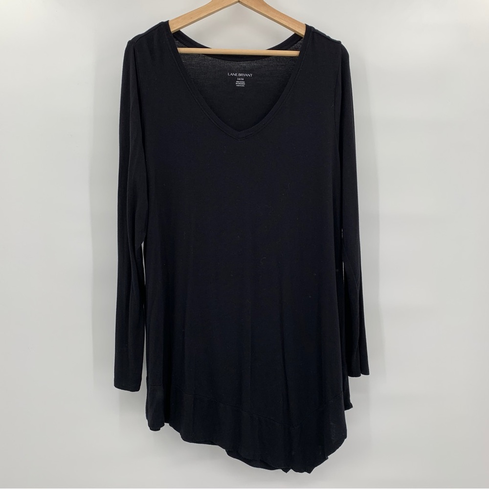 Lane Bryant Black Asymmetrical V-Neck Long Sleeve Top Size 14/16
